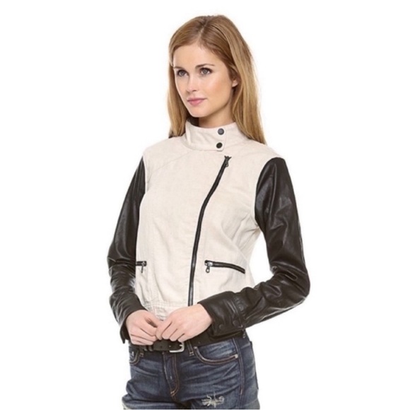 Rag & Bone Linen Twill and Leather Moto Jacket Natural NWT - Picture 1 of 11